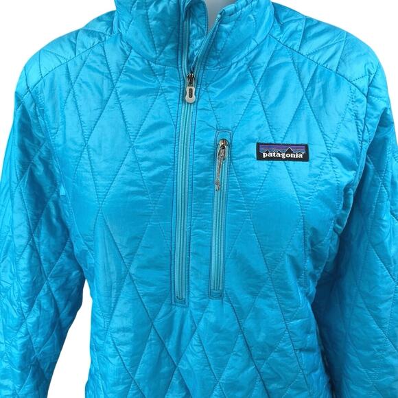 Patagonia Primaloft Blue Quilted Long Sleeve Half Zip Puffer Down Coat Jacket M - Picture 3 of 5